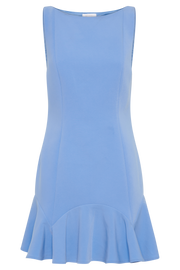 Leonora Sleeveless Suiting Mini Dress With Ruffle - Iris Blue