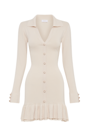 Pareesa Contrast Frill Mini Dress - Cream