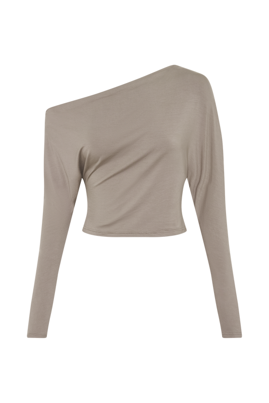 Yasmin Asymmetrical Modal Long Sleeve Top - Tawny Grey