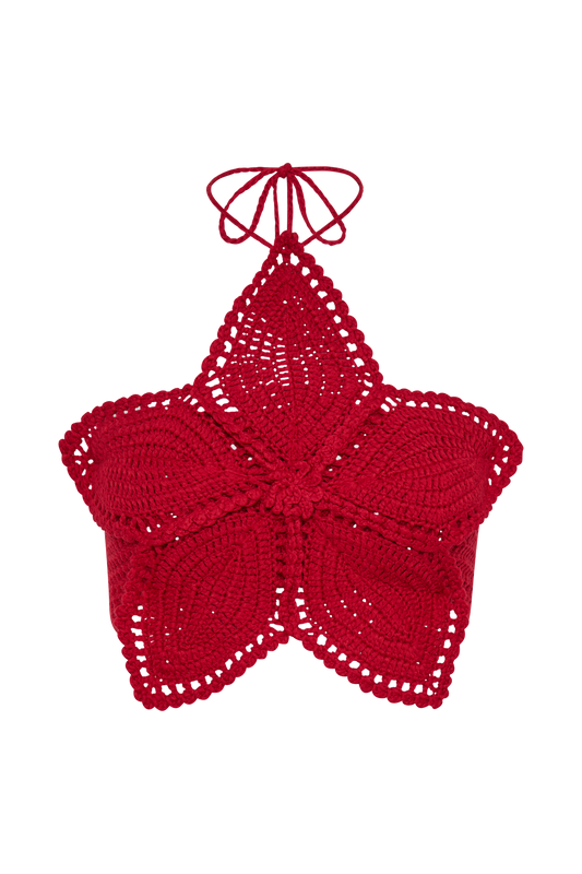 Bailey Floral Crochet Halter Top - Pomegranate