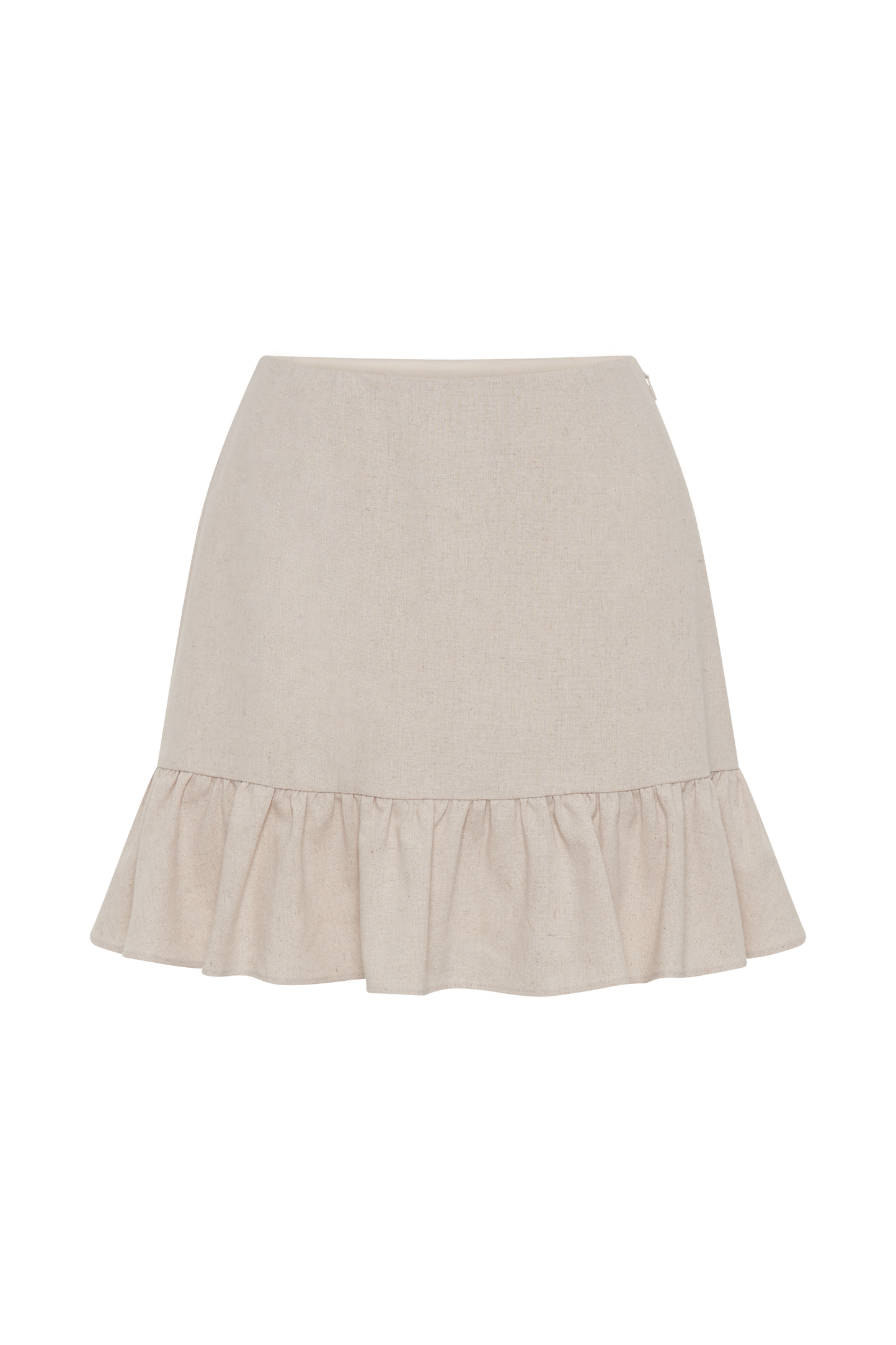 Delfina Linen Mini Skirt With Ruffle - Natural