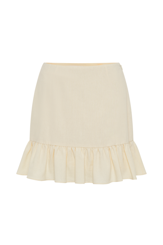 Delfina Linen Mini Skirt With Ruffle - Lemon Sherbet