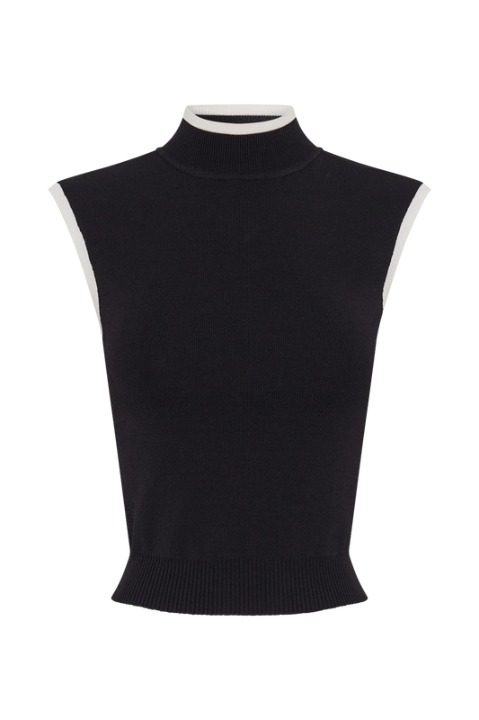 Laurina High Neck Contrast Top - Black