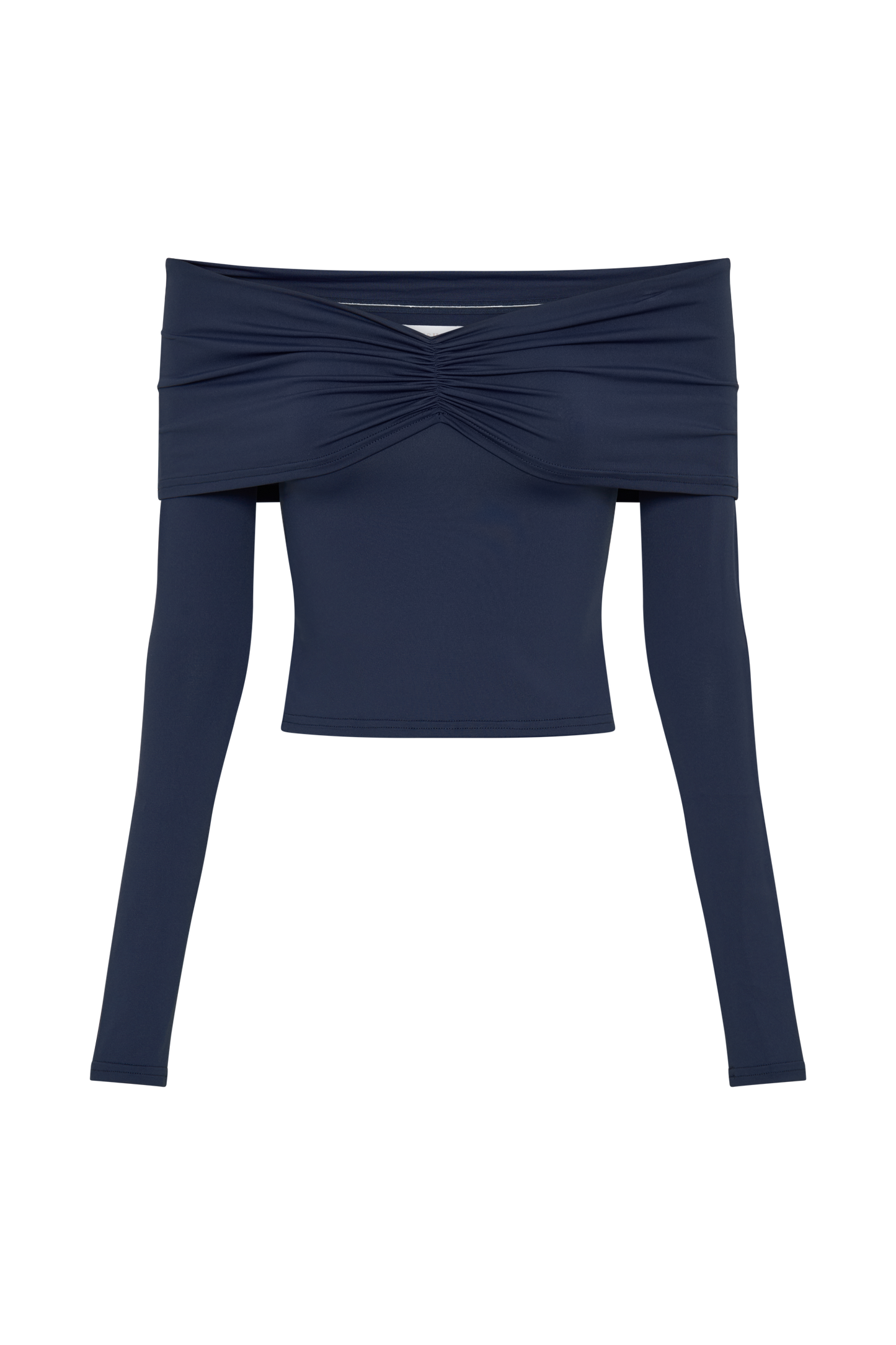 Prue Ruched Off Shoulder Long Sleeve Top - Navy