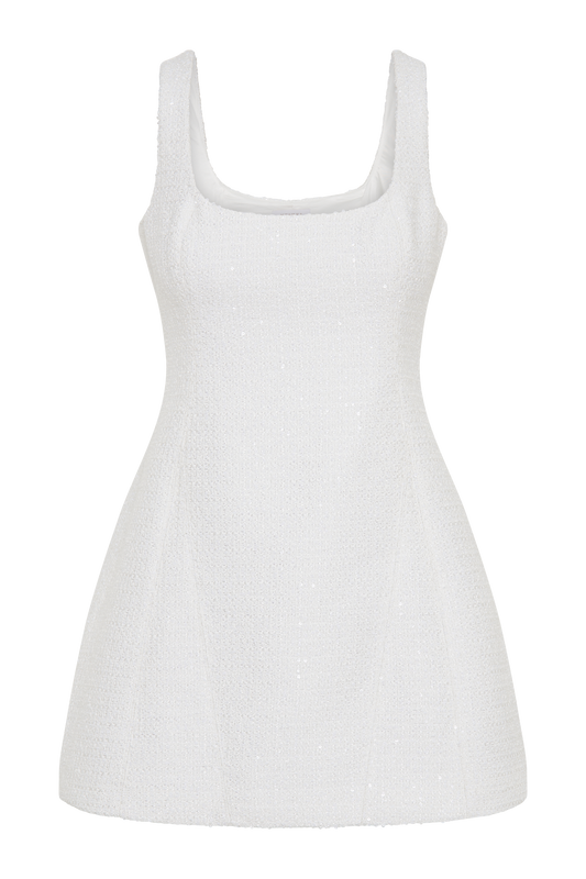 Beth Tweed Mini Dress - White