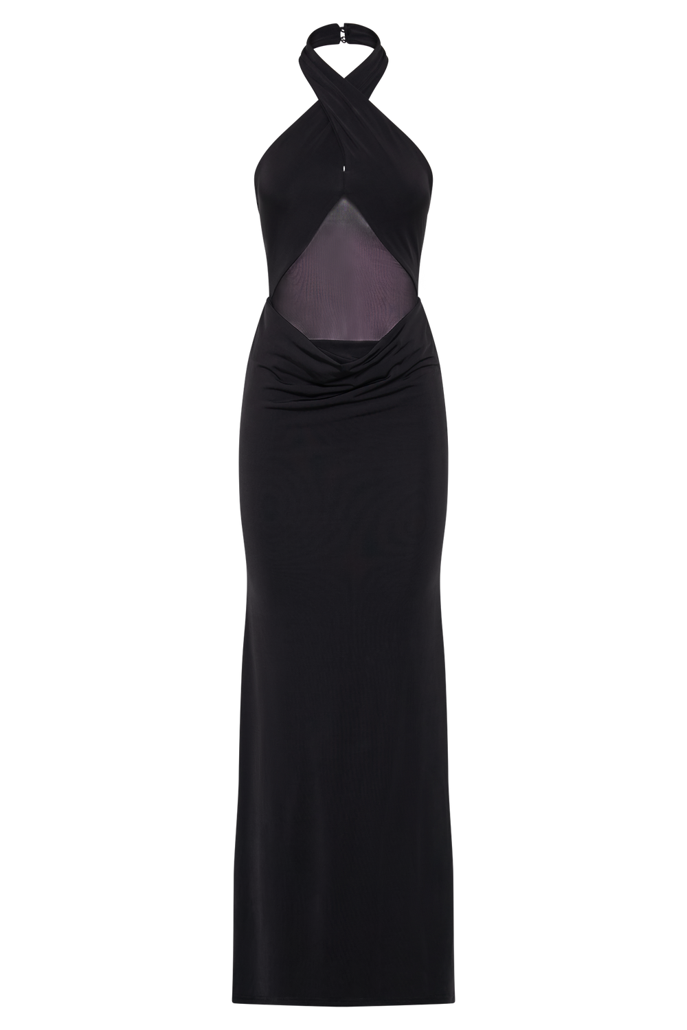 Caterina Slinky Mesh Halter Maxi Dress - Black