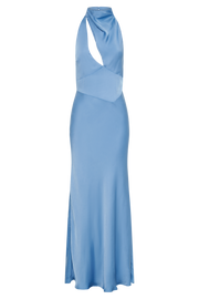 Belladonna Satin Halter Maxi Dress - Iris Blue