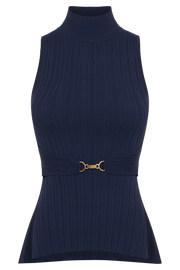 Tanya Cut Out High Neck Top - Navy