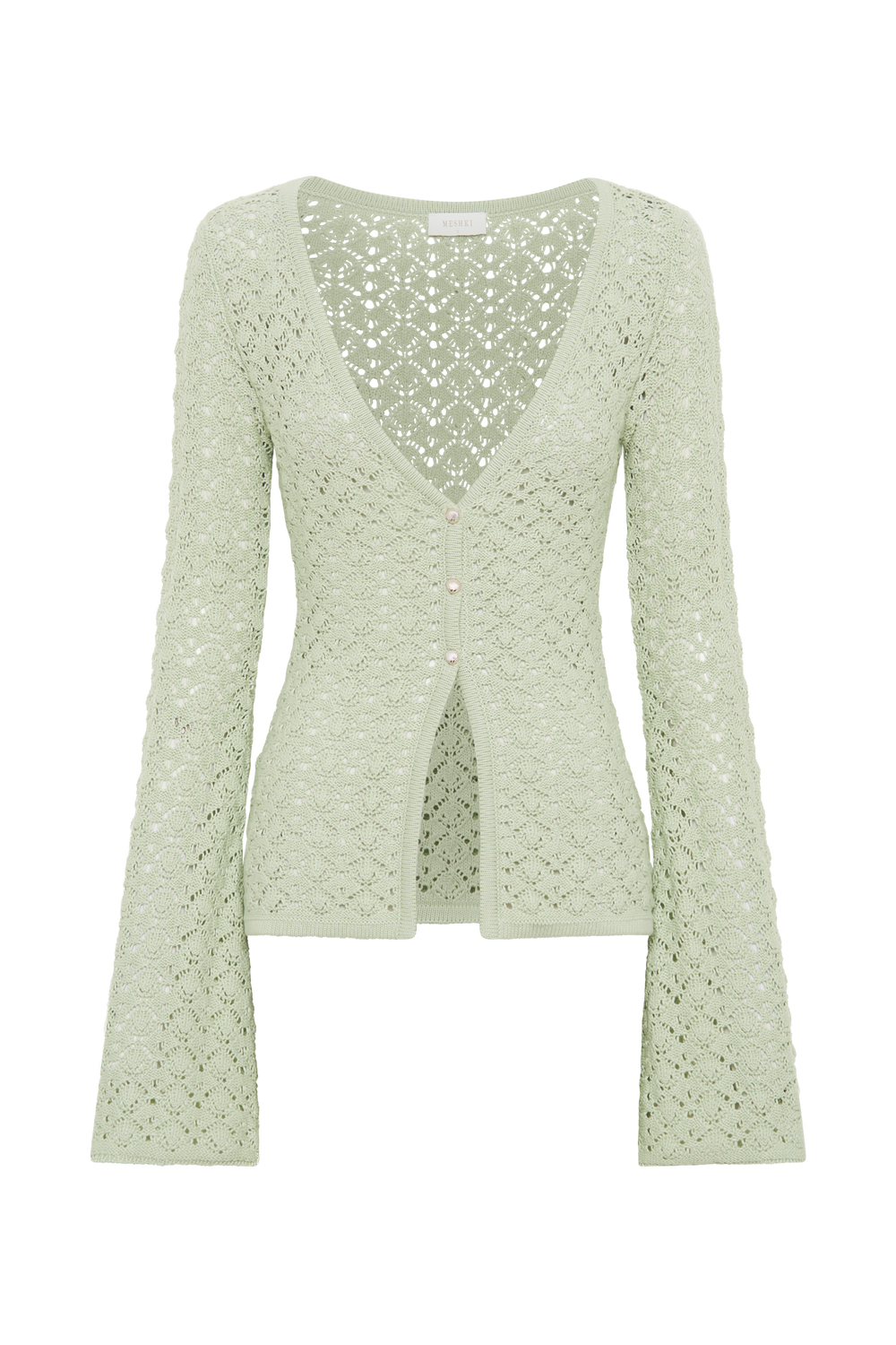 Murphy Long Sleeve Knit Shell Button Cardigan - Pastel Green