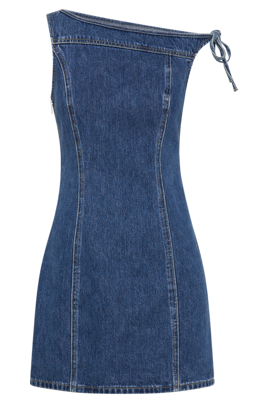 Baker Off Shoulder Denim Mini Dress - Dark Blue