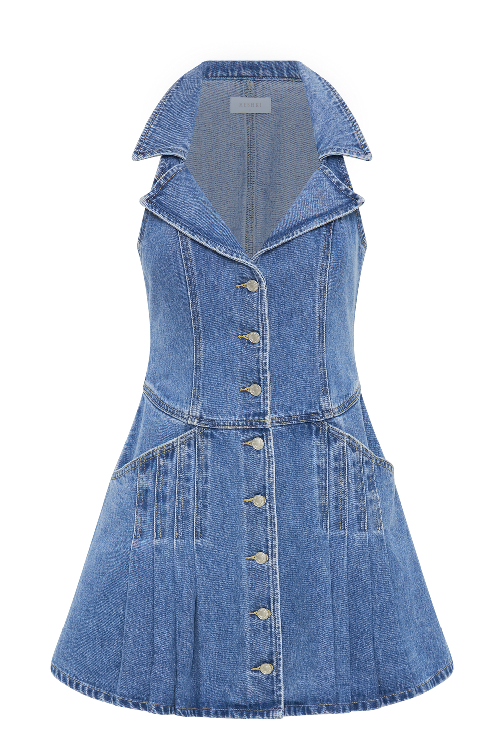 Porter Collared Denim Mini Dress - 70'S Blue