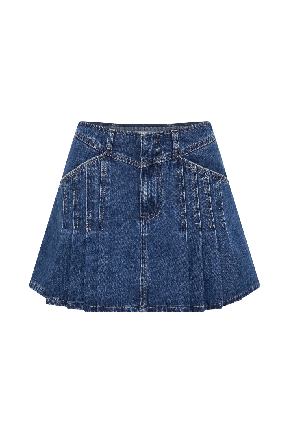 Heather Denim Pleated Mini Skirt - Dark Blue