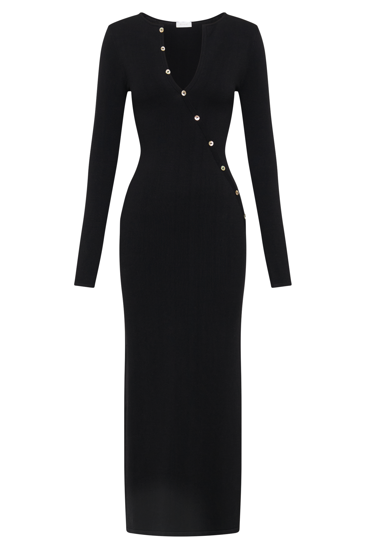 Maria Long Sleeve Buttoned Knit Maxi Dress - Black