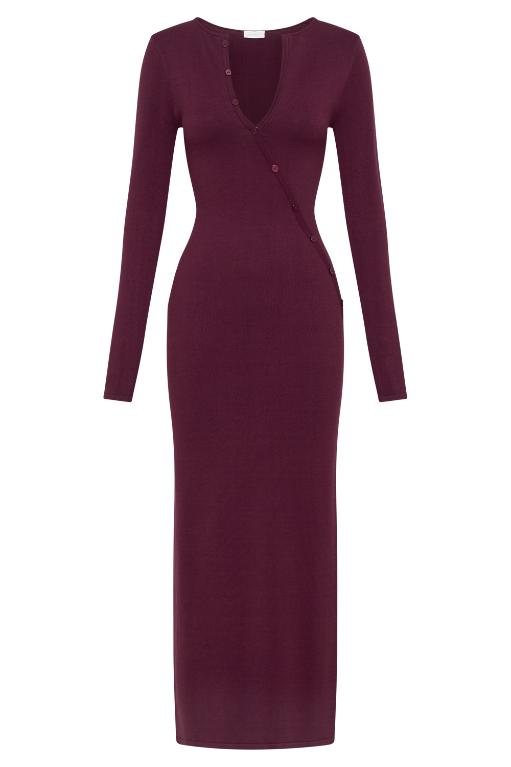 Maria Long Sleeve Buttoned Knit Maxi Dress - Plum