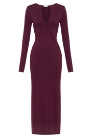 Maria Long Sleeve Buttoned Knit Maxi Dress - Plum