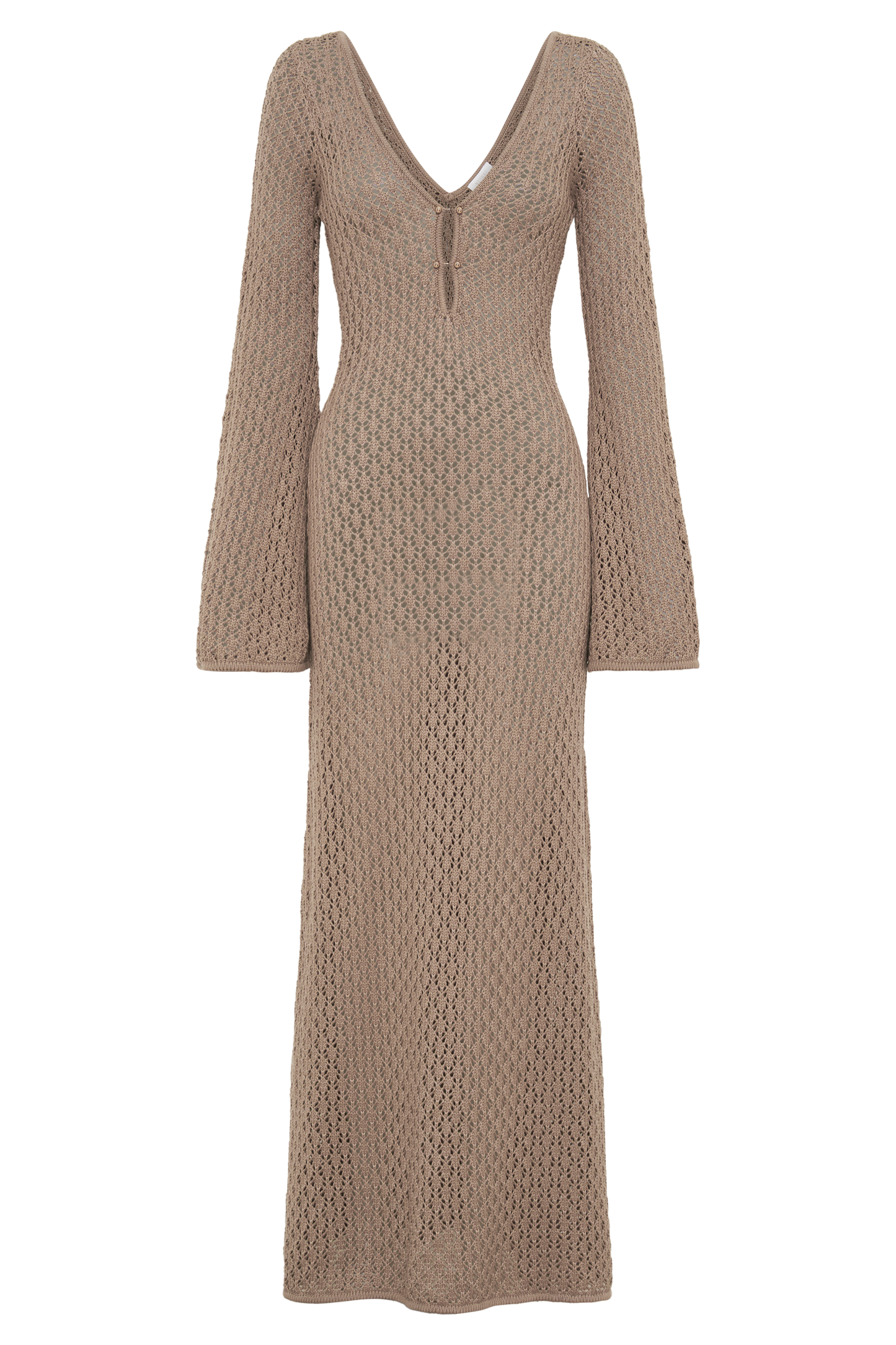 Kayleigh Crochet Fishtail Flare Sleeve Maxi Dress - Taupe