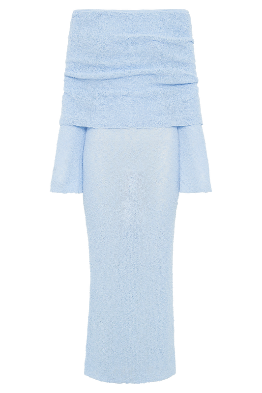 Marisol Off Shoulder Boucle Maxi Dress - Light Blue