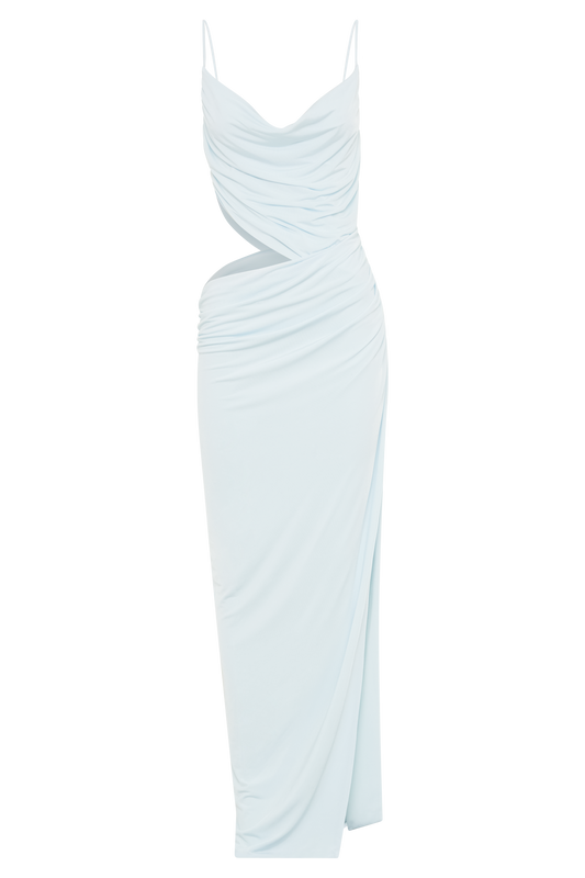 Jemma Draped Slinky Maxi Dress - Sky Blue