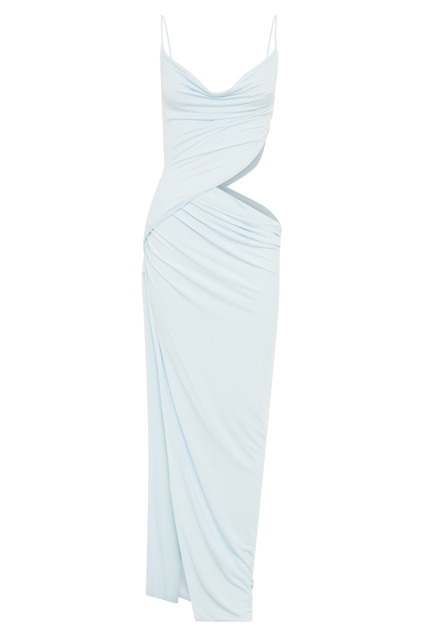 Jemma Draped Slinky Maxi Dress - Sky Blue