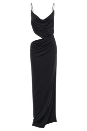 Jemma Draped Slinky Maxi Dress - Black