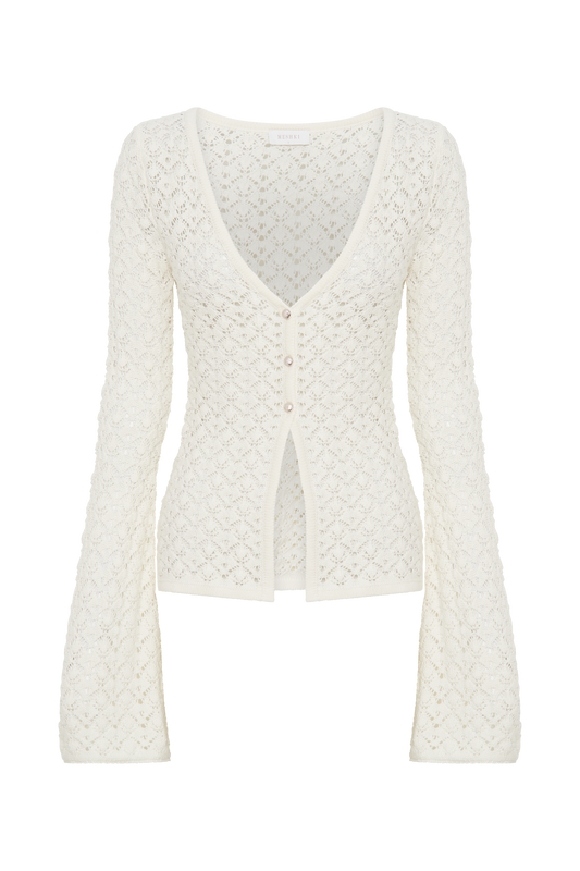 Murphy Long Sleeve Knit Shell Button Cardigan - White