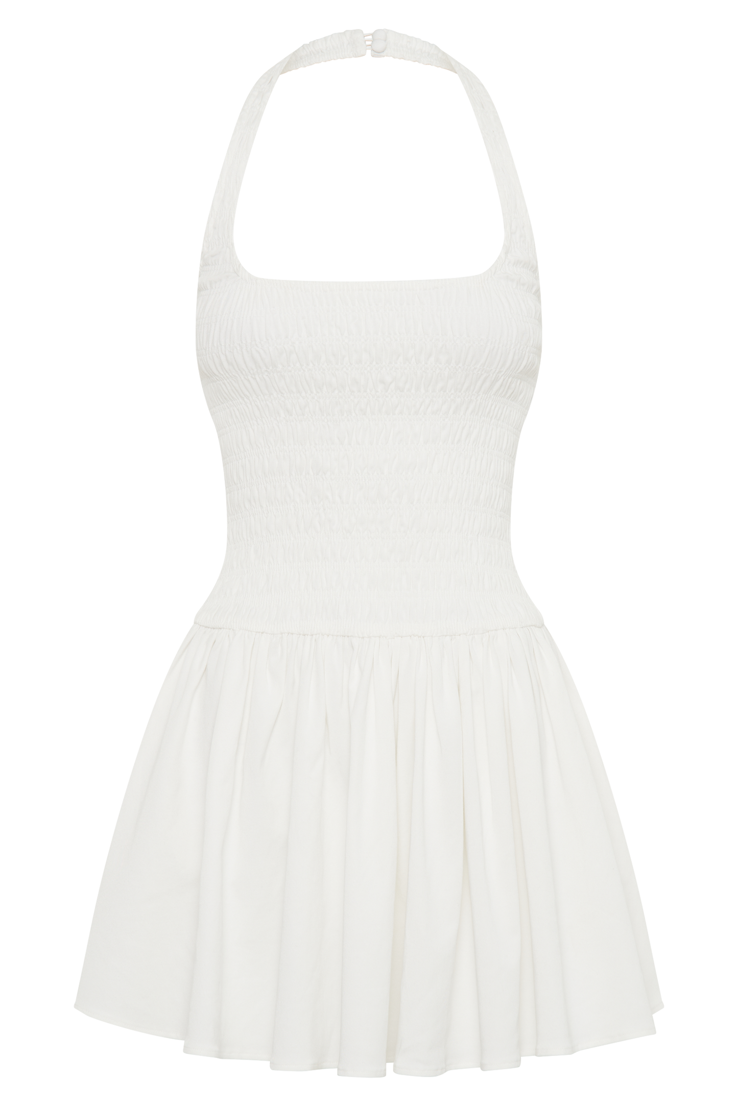 Shelley Cotton Shirred Halter Mini Dress - White