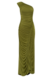 Capri Gathered Slinky Maxi Dress - Vintage Olive