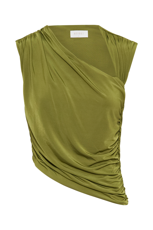 Griselda Draped Slinky Sleeveless Top - Vintage Olive