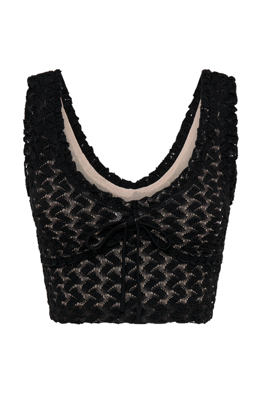 Morgan Mesh And Lace Sleeveless Top - Black