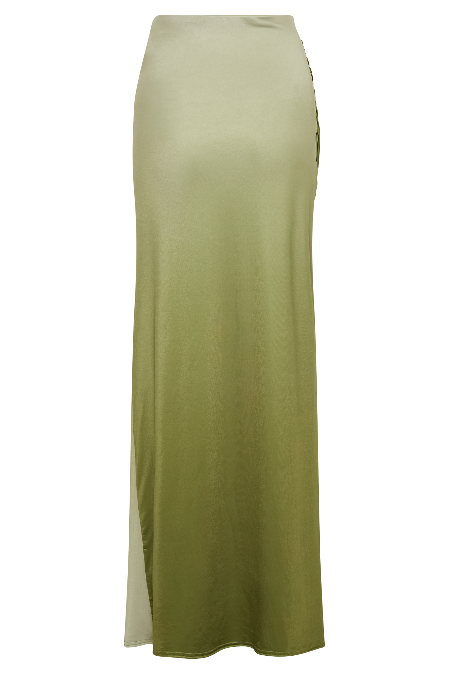 Bronwyn Slinky Ruched Maxi Skirt With Split - Ombre Vintage Olive