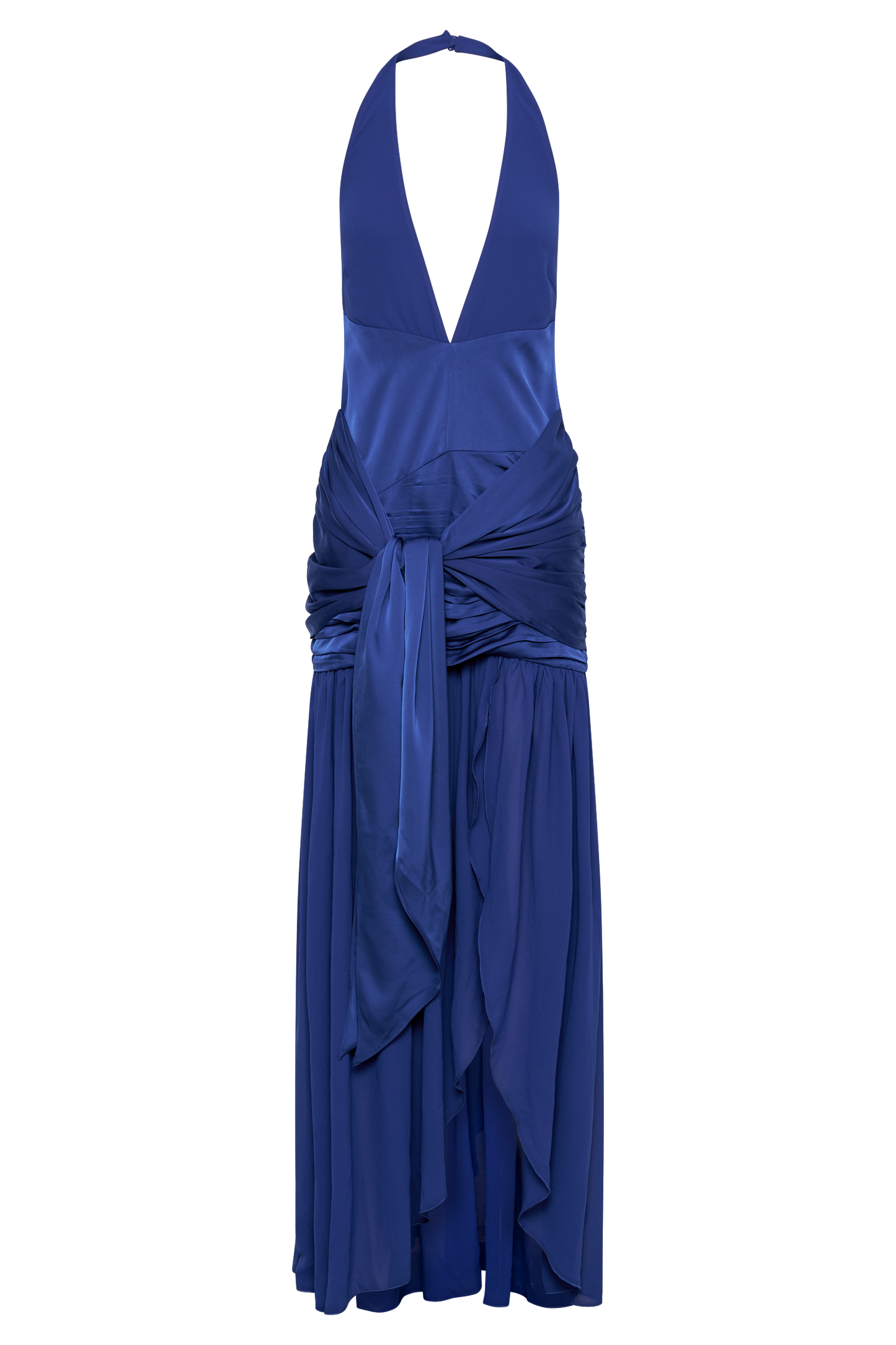 Graziana Satin Chiffon Plunge Maxi Dress - Cobalt Blue