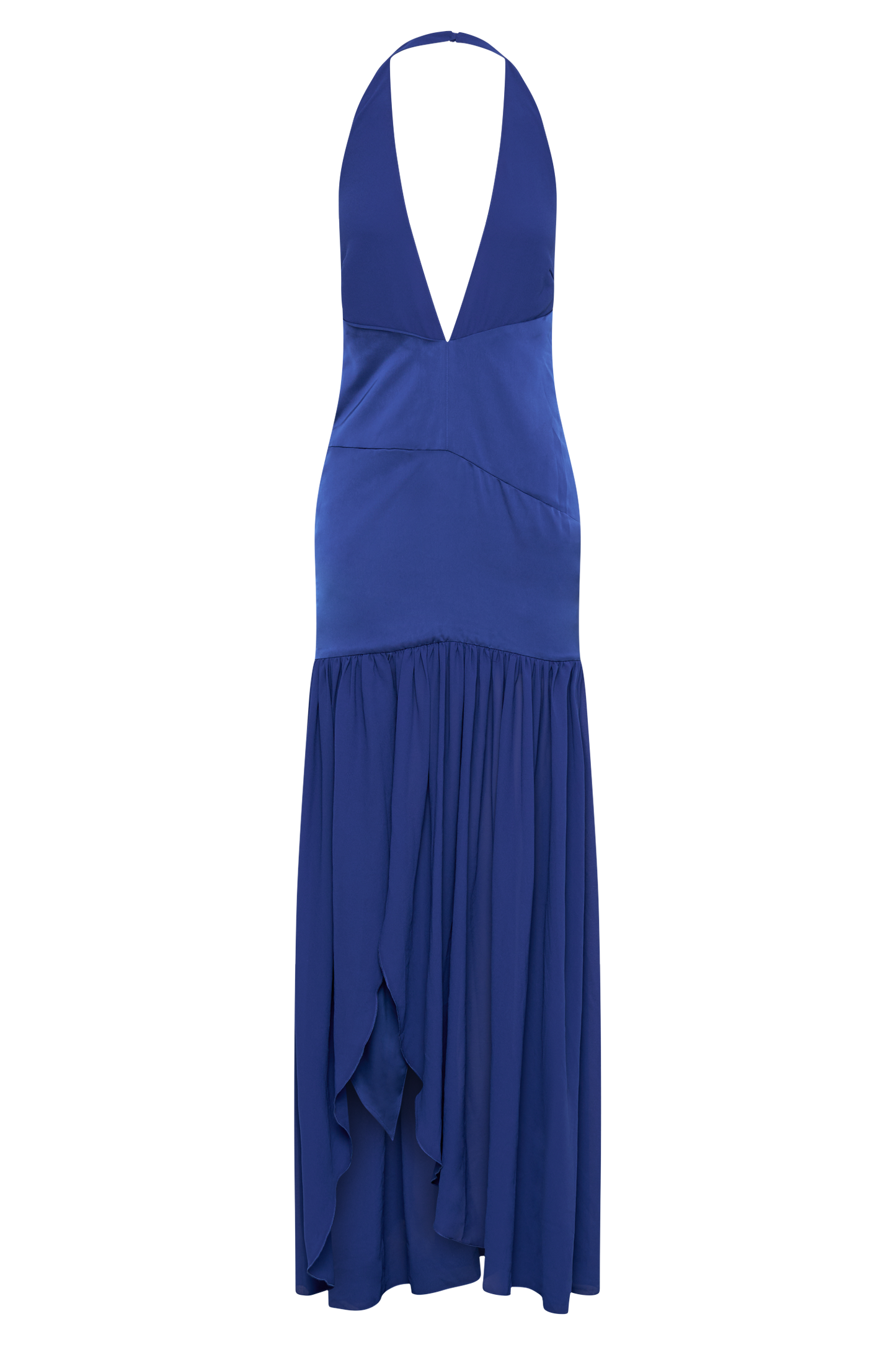 Graziana Satin Chiffon Plunge Maxi Dress - Cobalt Blue