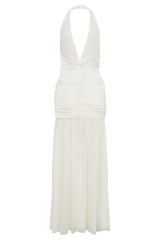 Graziana Satin Chiffon Plunge Maxi Dress - Ivory