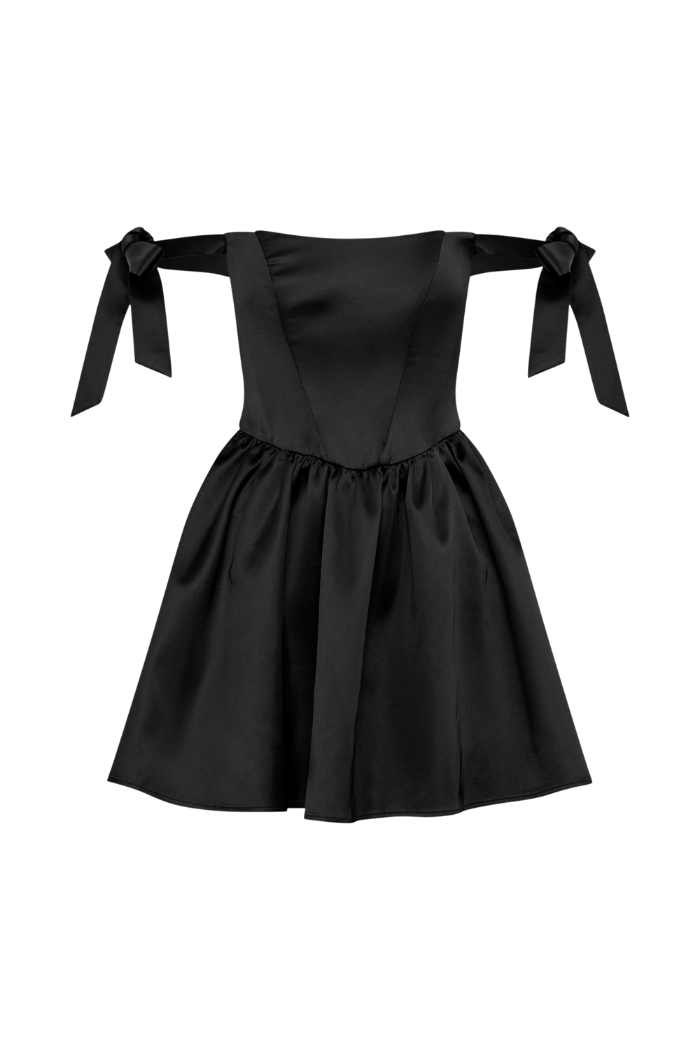 Rita Satin Mini Dress With Bow Sleeves - Black