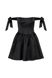 Rita Satin Mini Dress With Bow Sleeves - Black