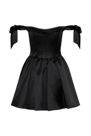 Rita Satin Mini Dress With Bow Sleeves - Black