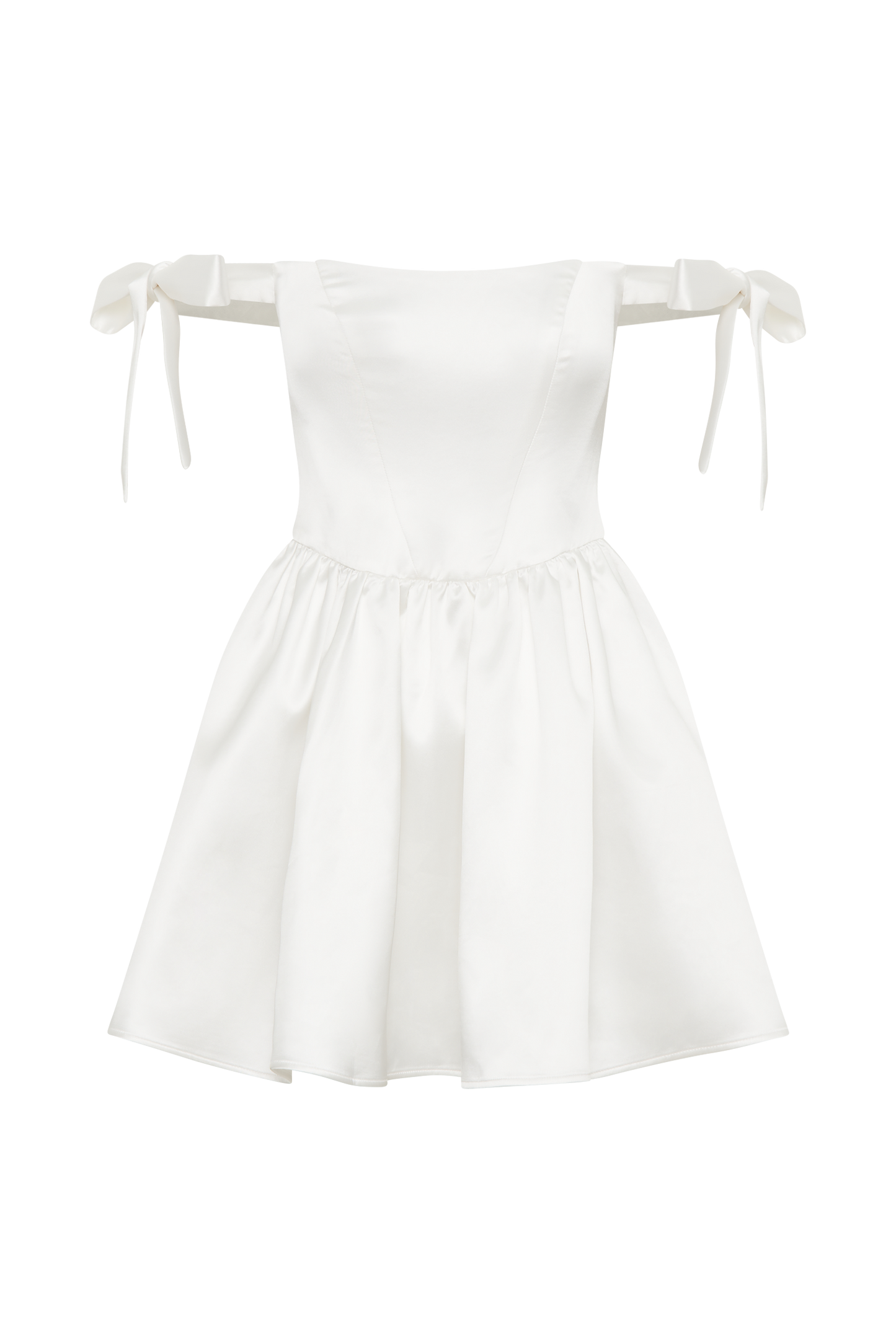 Rita Satin Mini Dress With Bow Sleeves - White