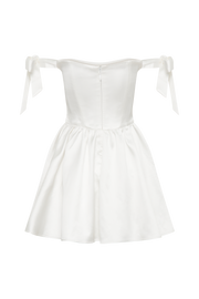 Rita Satin Mini Dress With Bow Sleeves - White