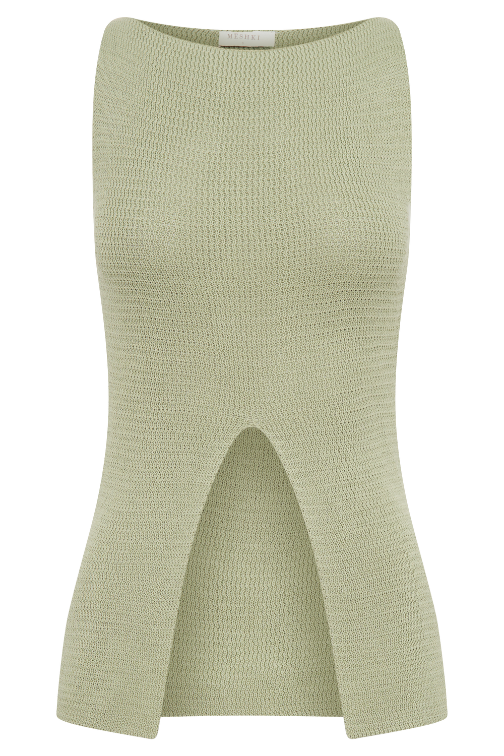 Ridley Knit Tank Top With Split - Pastel Green