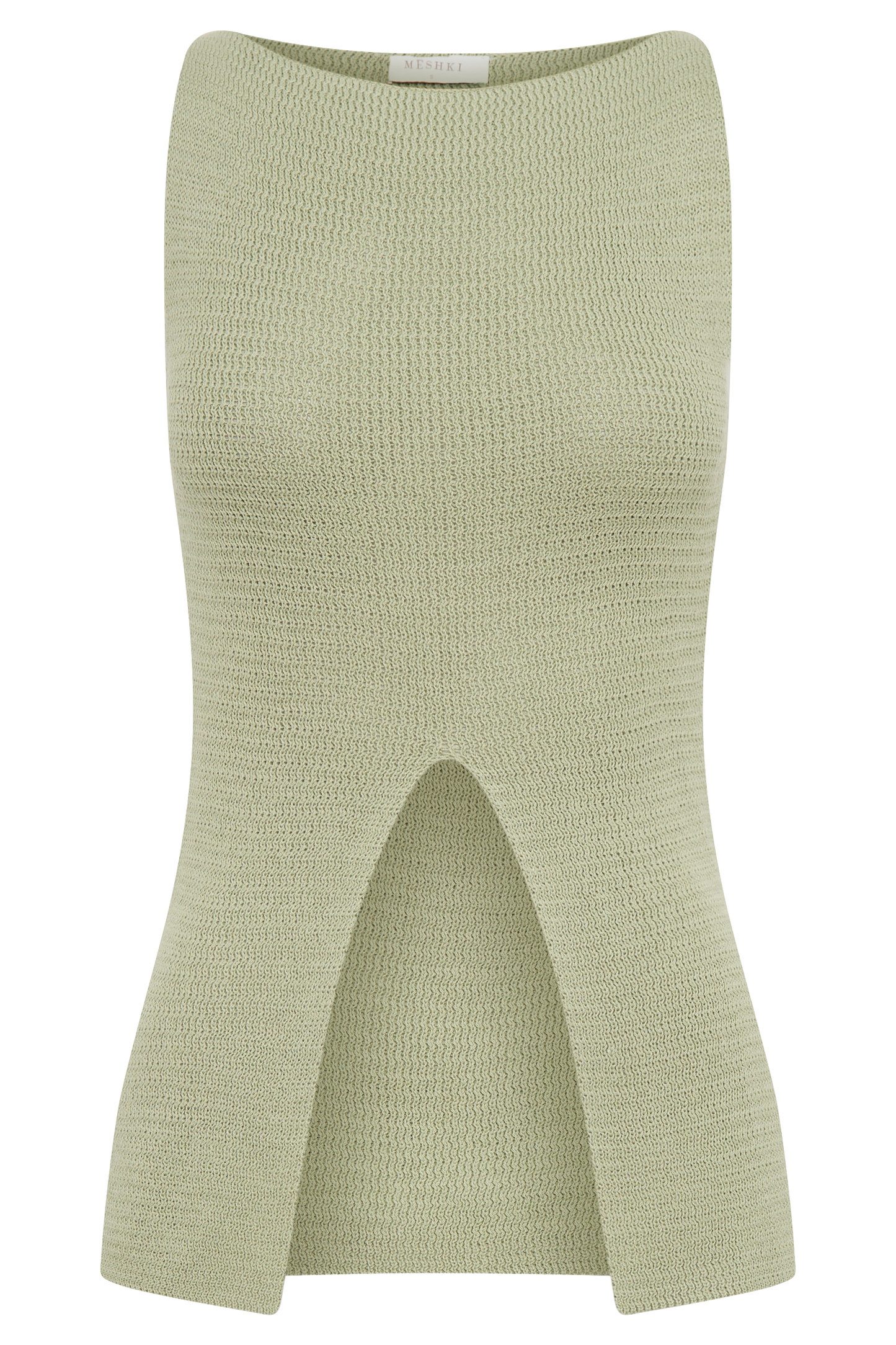 Ridley Knit Tank Top With Split - Pastel Green