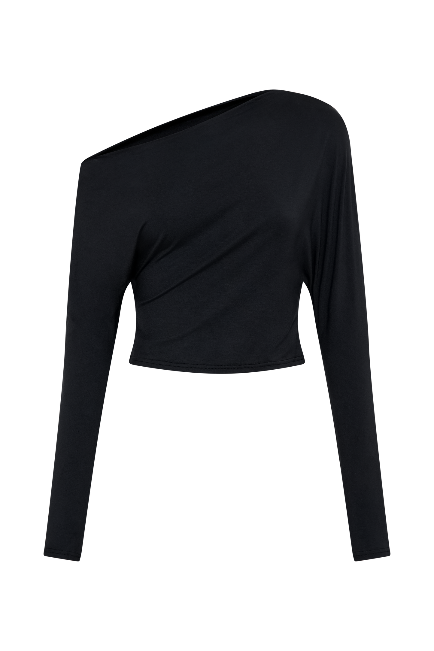 Yasmin Asymmetrical Modal Long Sleeve Top - Black