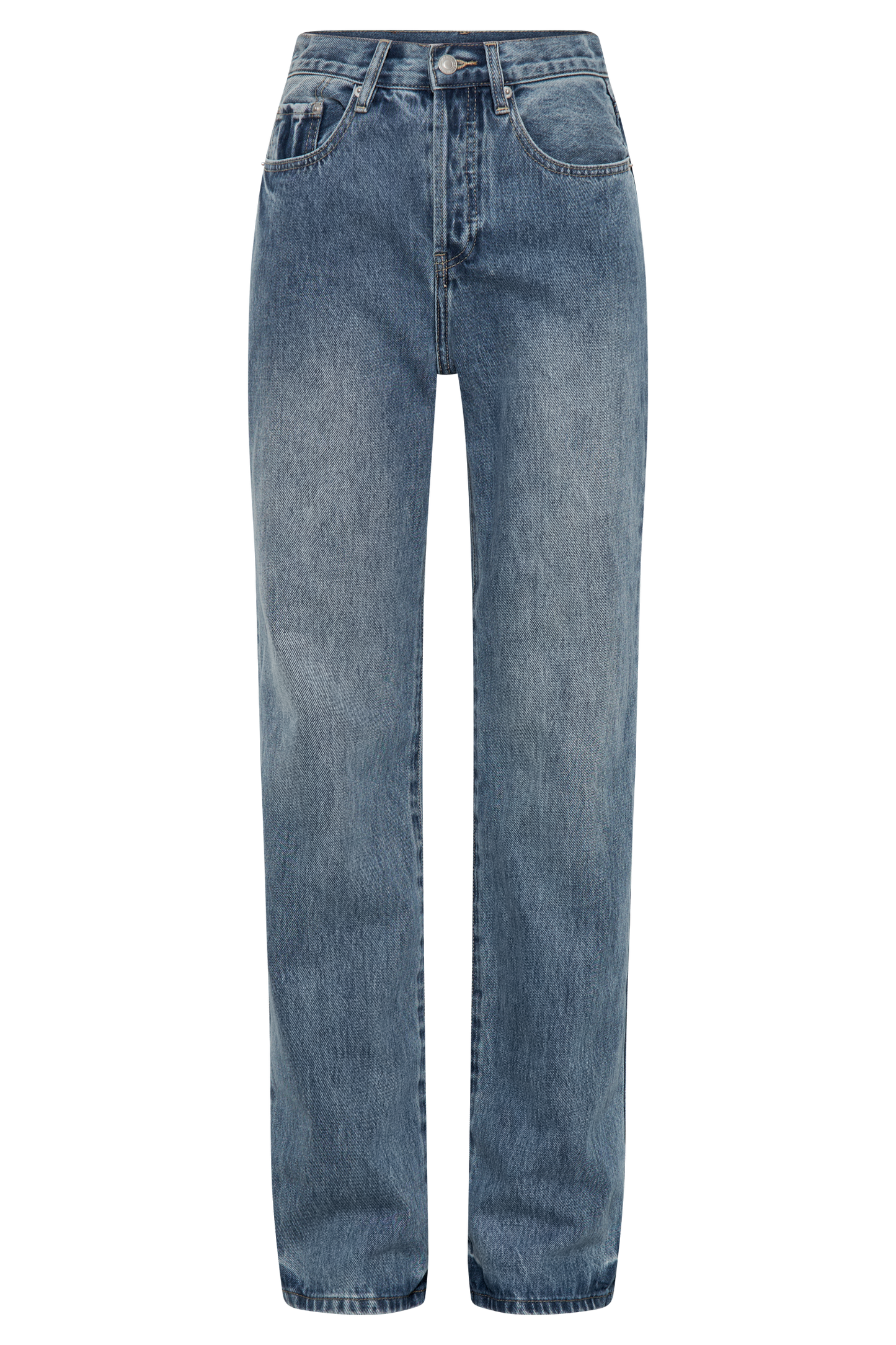 Janine High Waisted Straight Leg Jeans - Washed Mid Blue