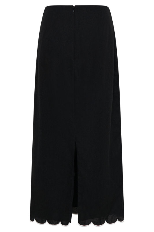 Alessio Scalloped Midi Skirt - Black