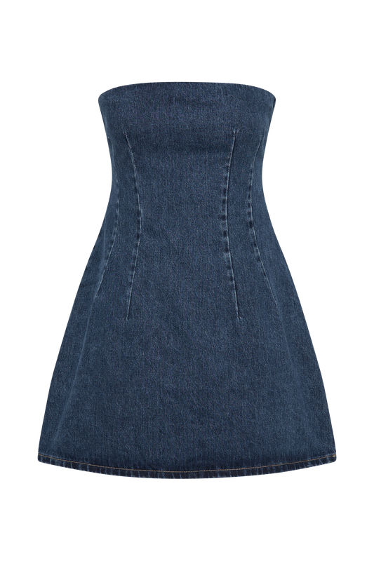 Cecily Strapless Denim Mini Dress - Dark Blue