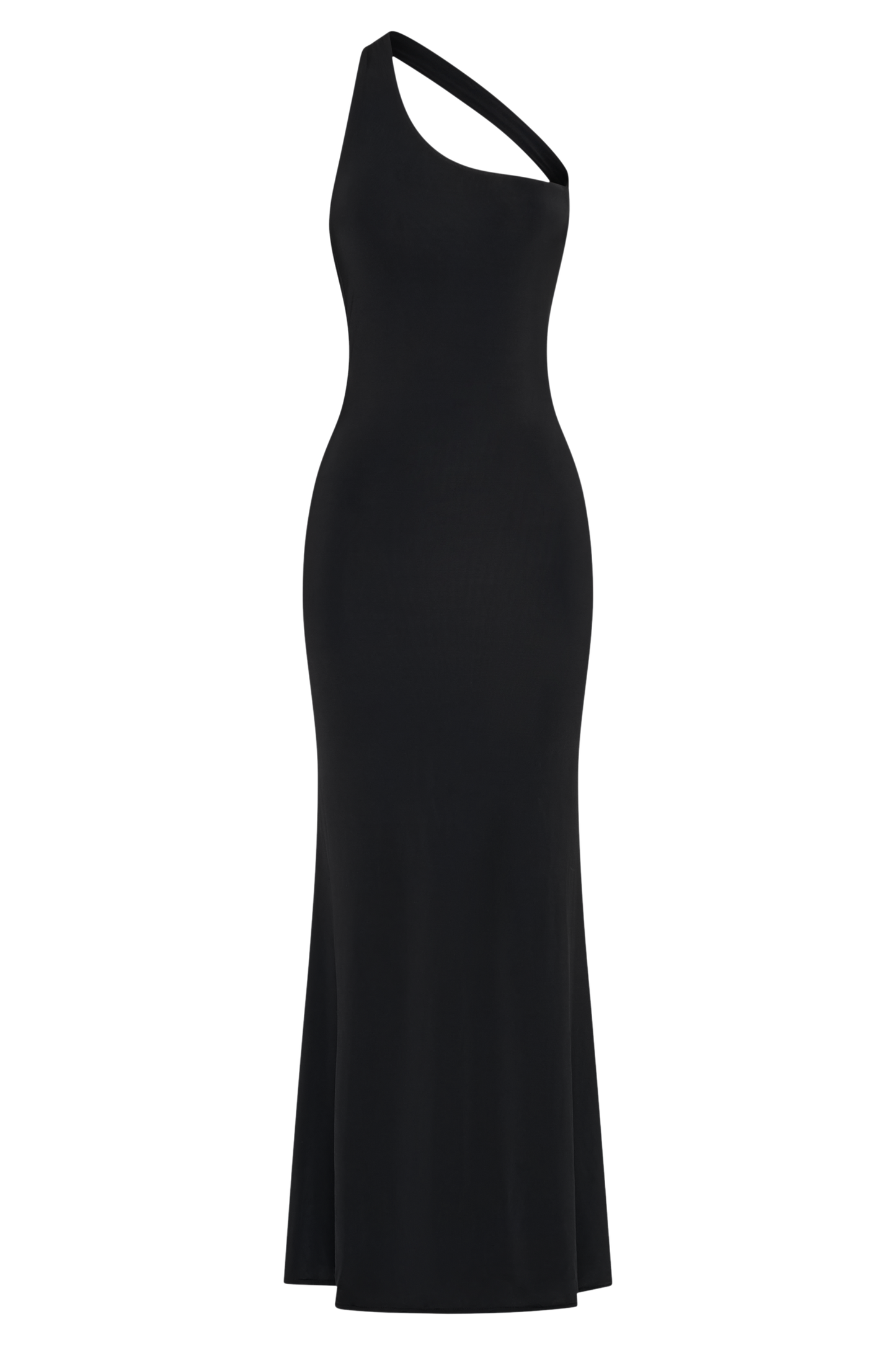 Marianne Asymmetrical Slinky Maxi Dress - Black