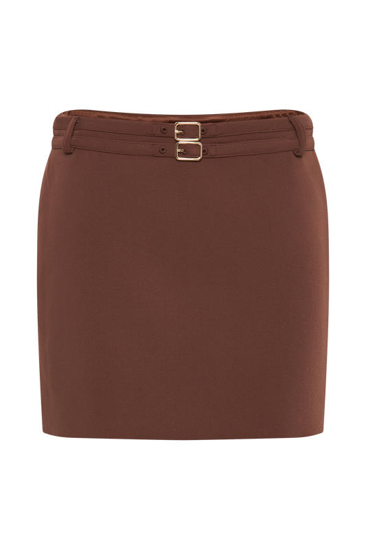 Letitia Suiting Mini Skirt With Buckle - Wood