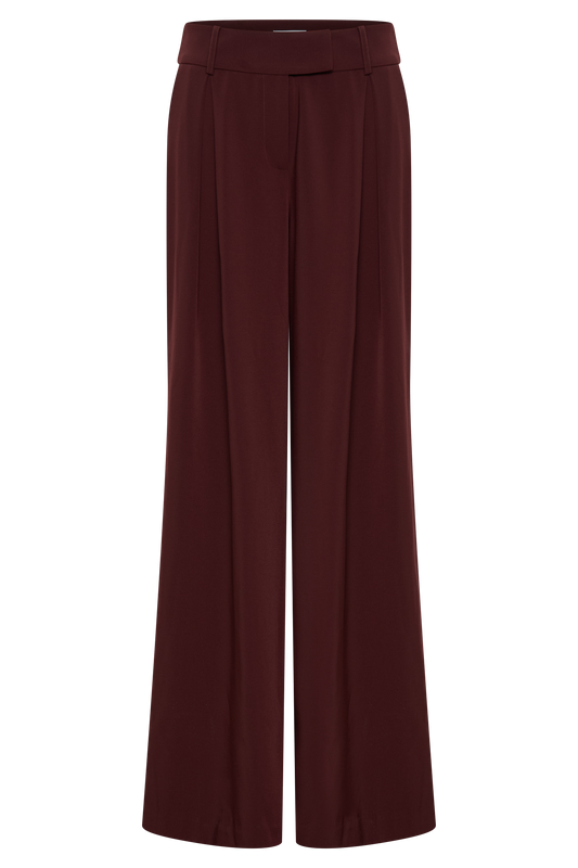 Jacqueline Pleated Wide Leg Pants - Mahogany