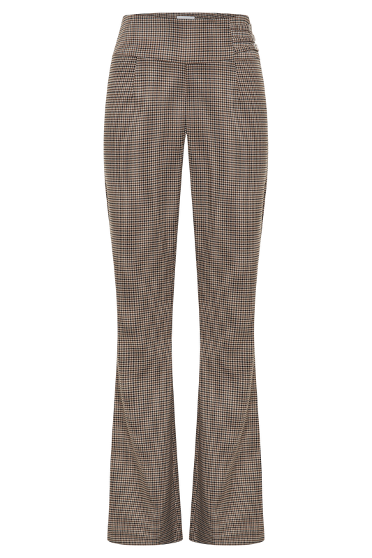 Sweeney Mid Rise Buckle Straight Leg Pant - Tan Check