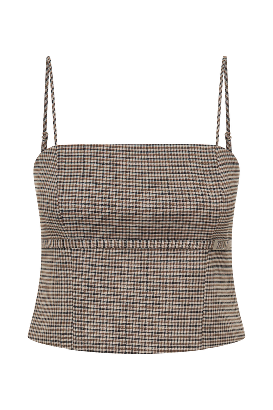 Aberley Crop Top - Tan Check