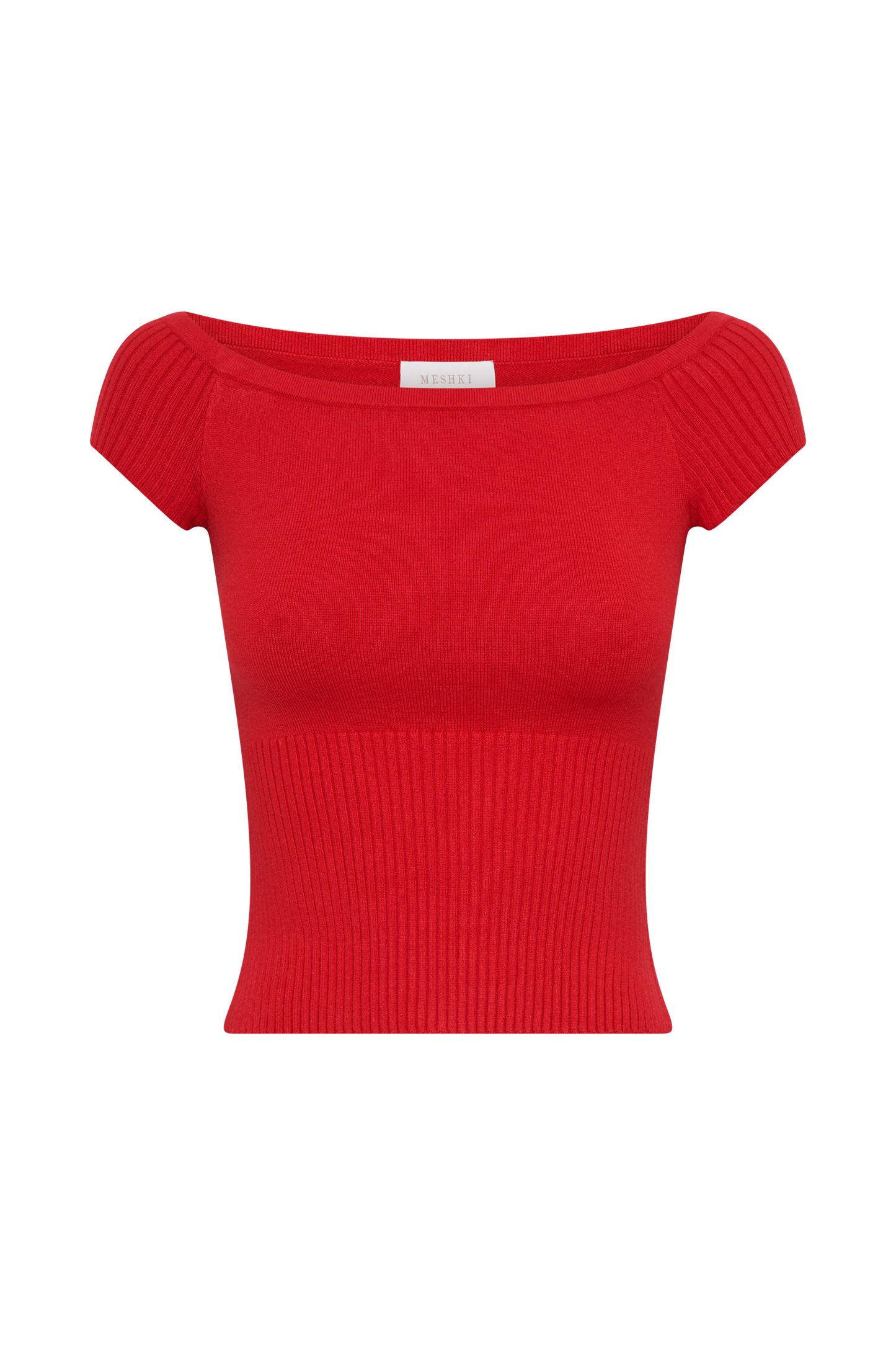 Mathilde Ribbed Knit Off Shoulder Top - Ruby